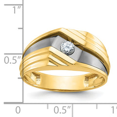 10k with Black Rhodium Men's Polished and Grooved 1/6 Carat A Quality Diamond Ring