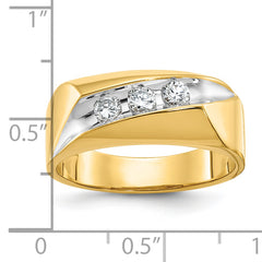 14k with White Rhodium Men's Polished and Grooved 3-Stone 1/3 Carat AA Quality Diamond Ring