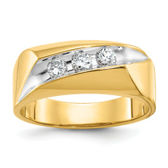 14k with White Rhodium Men's Polished and Grooved 3-Stone 1/3 Carat AA Quality Diamond Ring