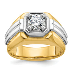 14k Two-tone 1 carat Lab Grown Diamond VS/SI+ G+ Complete Polished and Grooved Men's Ring
