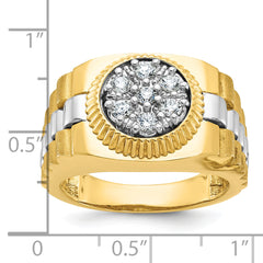 10k Two-tone Men's Polished Satin and Textured 1/2 Carat A Quality Diamond Cluster Ring