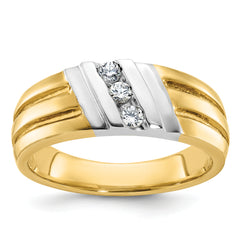 10k Two-tone Men's Polished and Grooved 3-Stone 1/5 Carat A Quality Diamond Ring