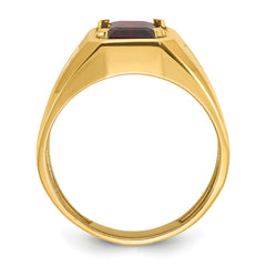 14k Men's Polished and Satin Garnet and 1/15 carat Diamond Complete Ring