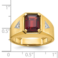 14k Men's Polished and Satin Garnet and 1/15 carat Diamond Complete Ring