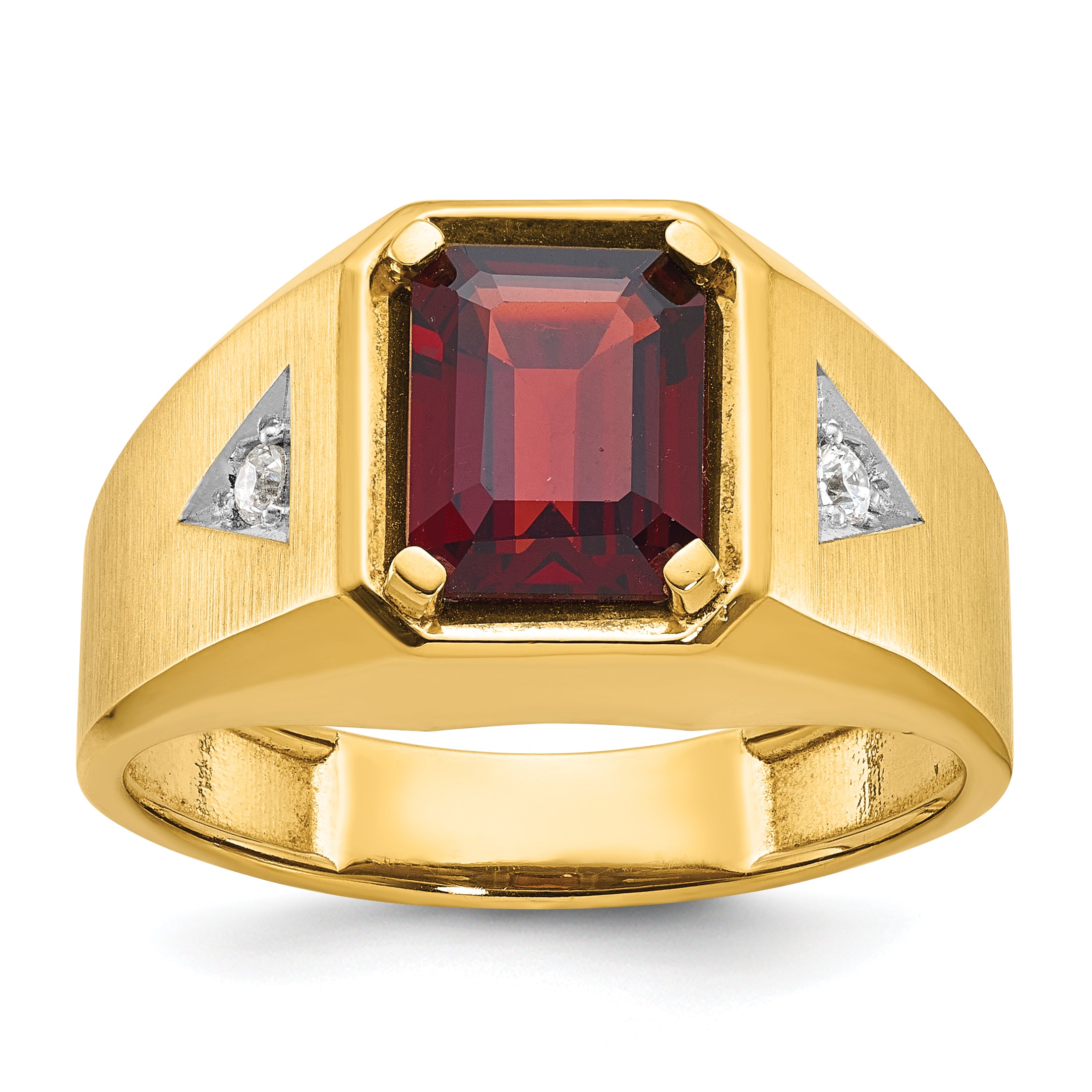 14k Men's Polished and Satin Garnet and 1/15 carat Diamond Complete Ring