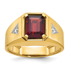 14k Men's Polished and Satin Garnet and 1/15 carat Diamond Complete Ring