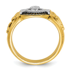 10k Two-tone Men's Polished and Textured with Black Enamel Past Master Masonic Ring