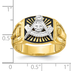 10k Two-tone Men's Polished and Textured with Black Enamel Past Master Masonic Ring