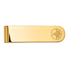 14k Men's Polished and Beaded Masonic Circle Small Money Clip