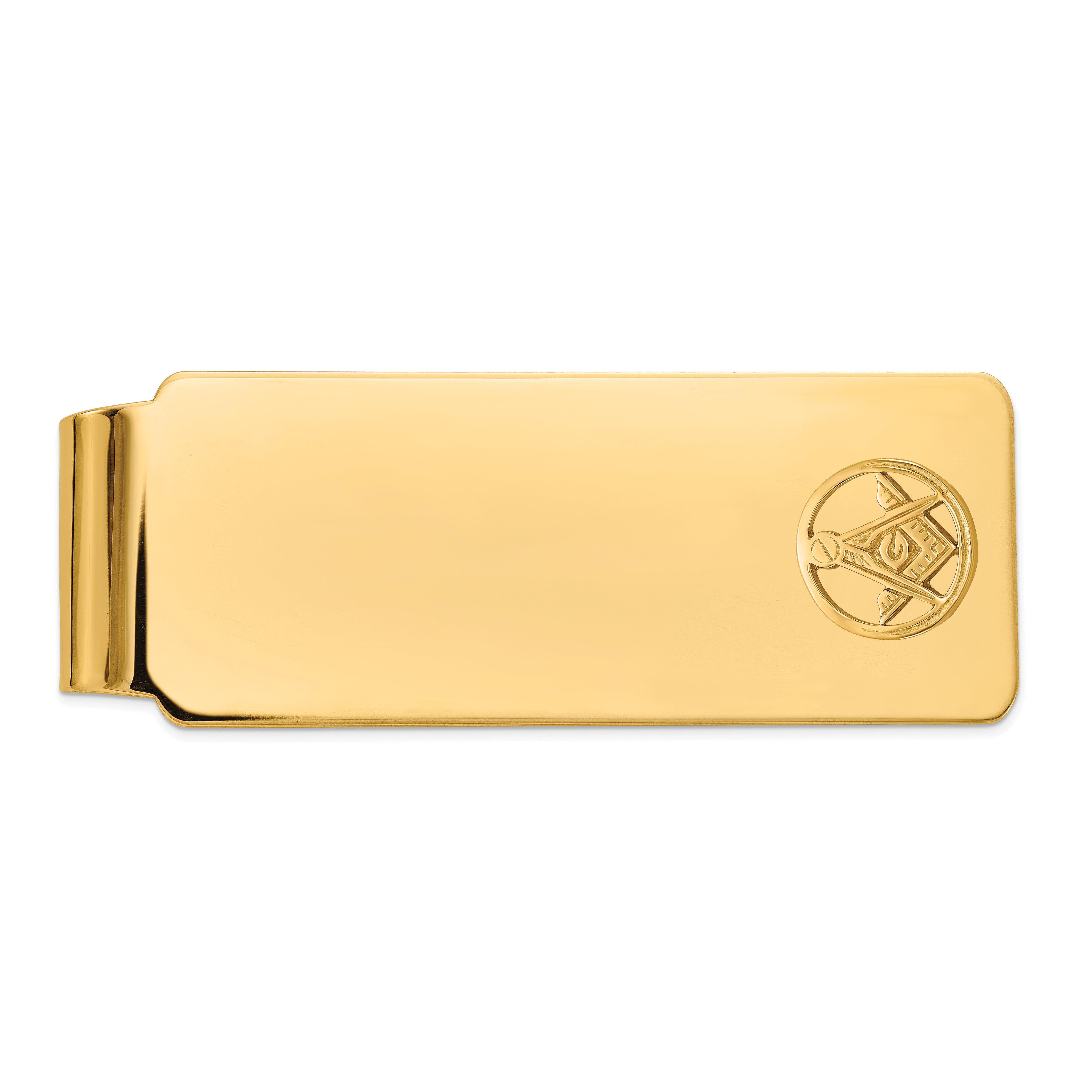 14k Men's Polished and Beaded Masonic Circle Medium Money Clip