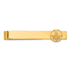 14k Men's Polished and Beaded Masonic Circle Medium Tie Bar