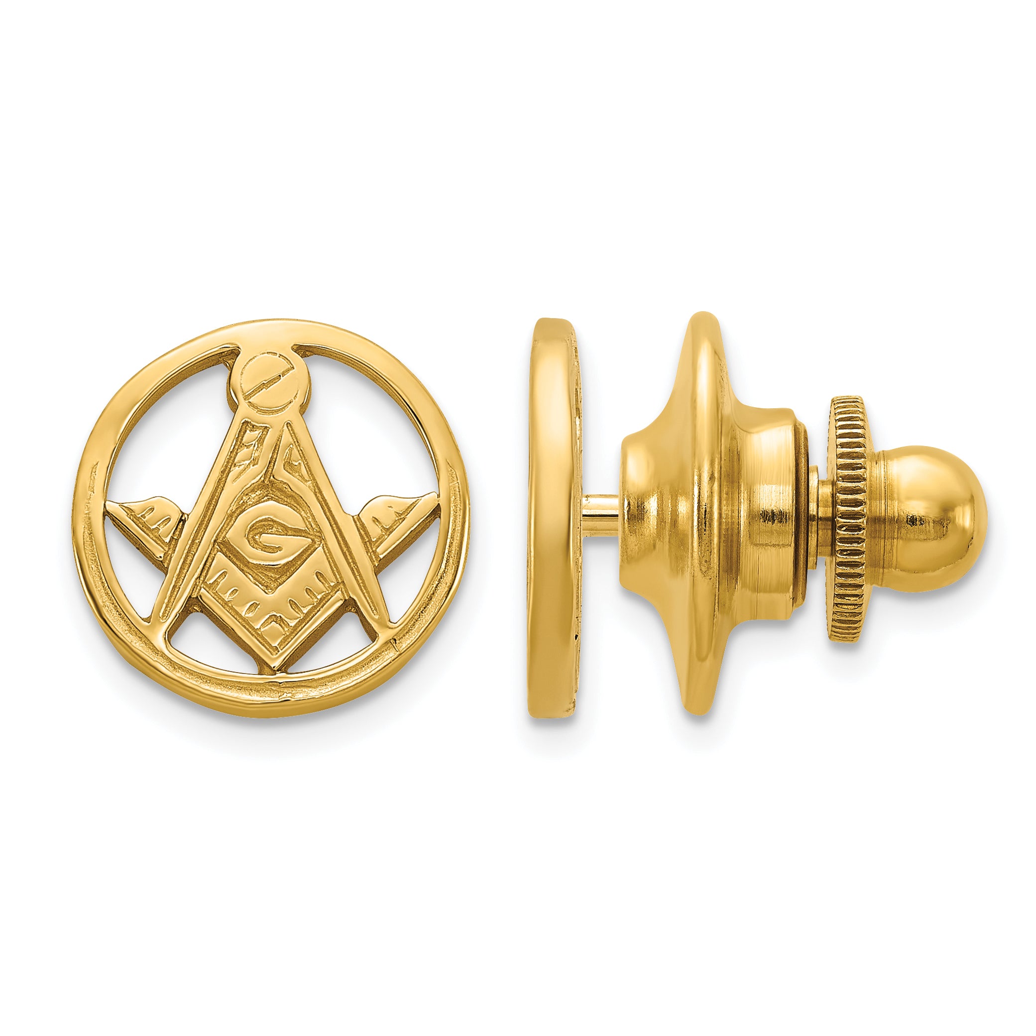 14k Men's Polished and Beaded Masonic Circle Tie / Lapel Pin