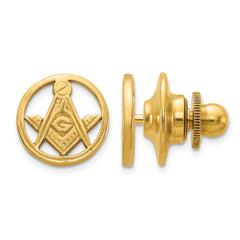 14k Men's Polished and Beaded Masonic Circle Tie / Lapel Pin
