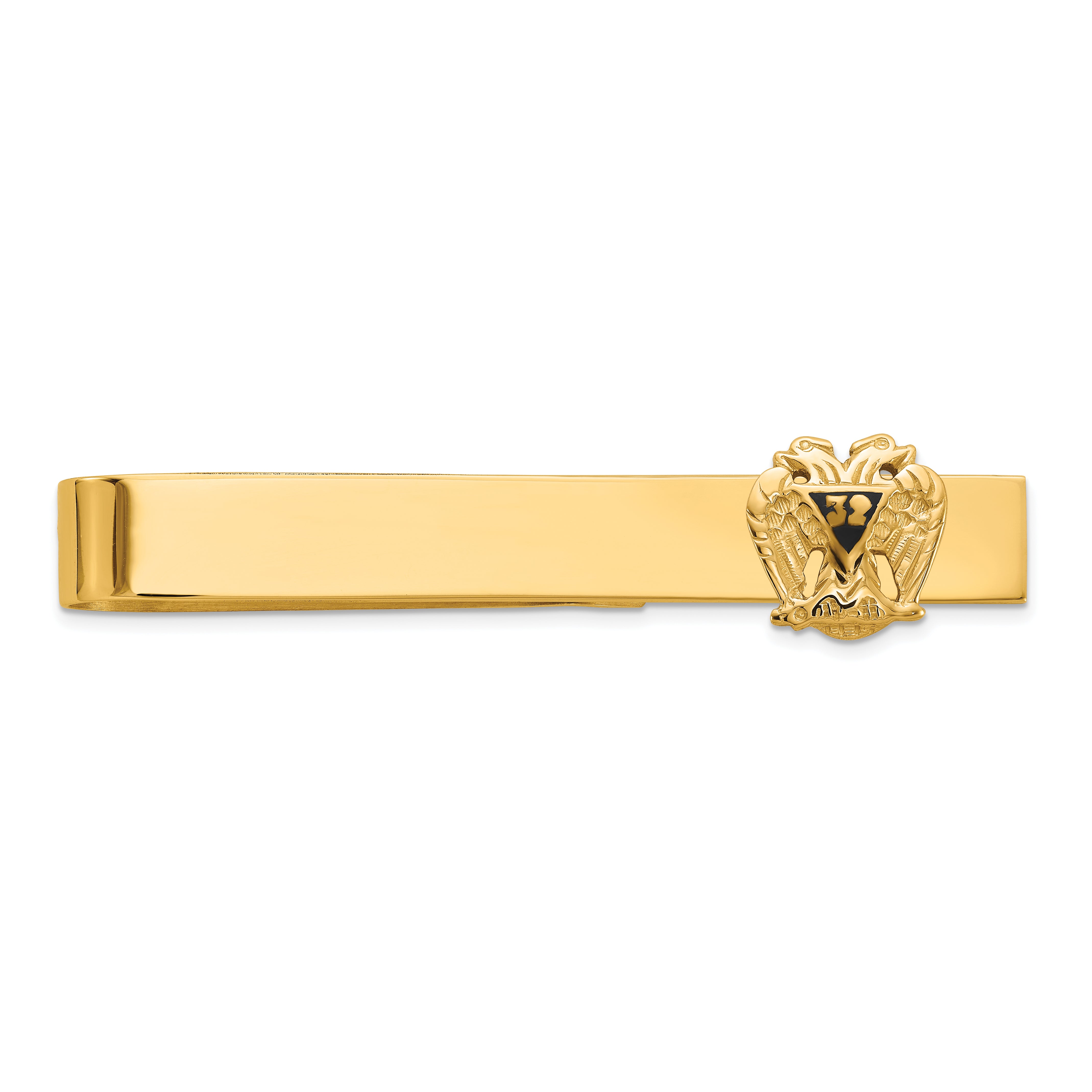 14k Men's Polished and Textured with Black Enamel 32 Degree Scottish Rite Masonic Medium Tie Bar