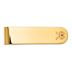 14k Men's Polished and Textured with Red Enamel Masonic Shriner Small Money Clip