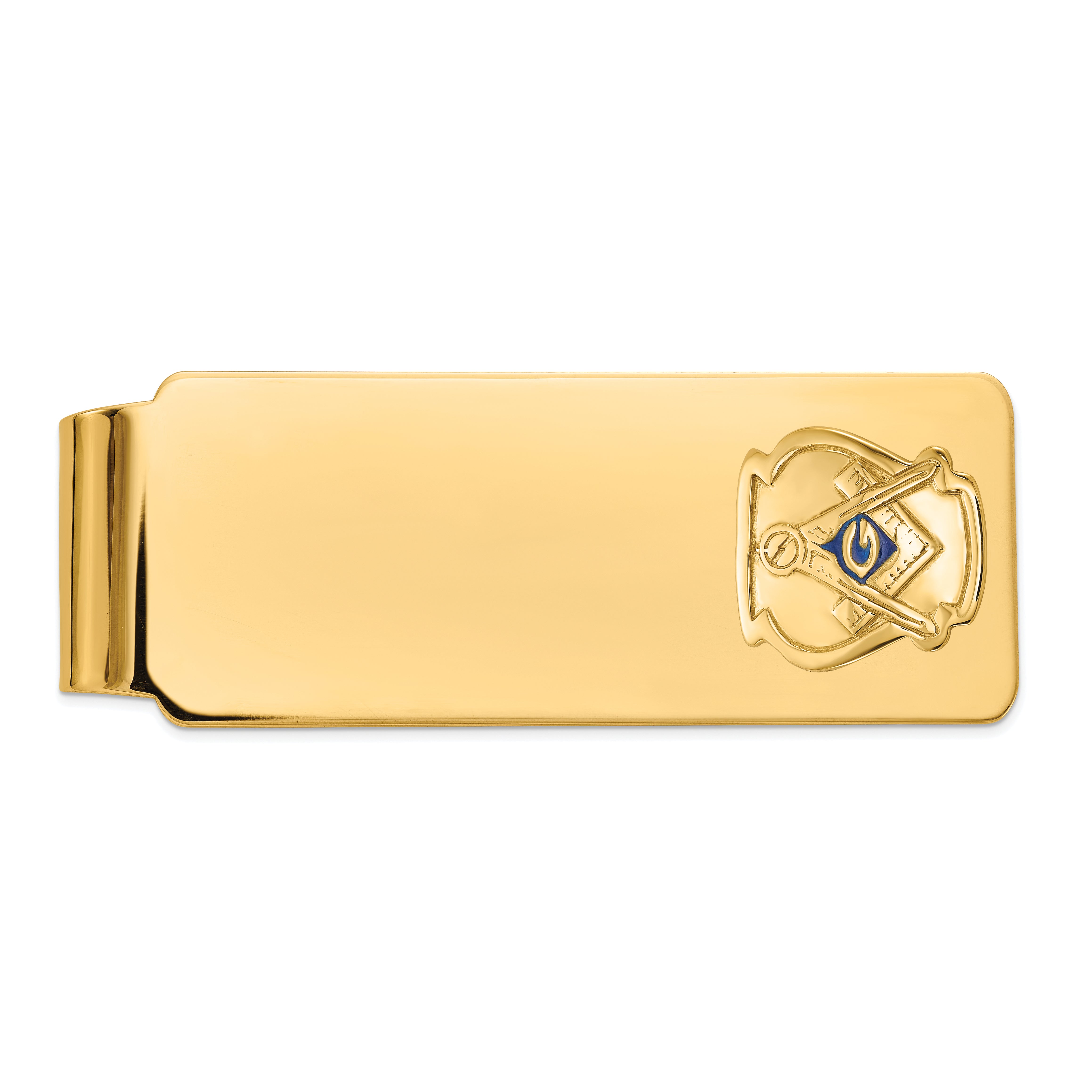 14k Men's Polished and Textured with Blue Enamel Masonic Medium Money Clip