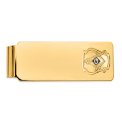 14k Men's Polished and Textured with Blue Enamel Masonic Medium Money Clip