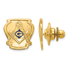 14k Men's Polished, Textured and Enameled Masonic Tie Pin / Lapel Pin