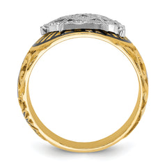 14k Two-tone Men's Polished and Textured with Multi-color Enamel Blue Lodge Master Masonic Ring