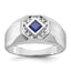 14k White Gold Mens Square Lab Created Sapphire and 1/20 carat Diamond Satin Complete Ring - Sophia Jewelers
