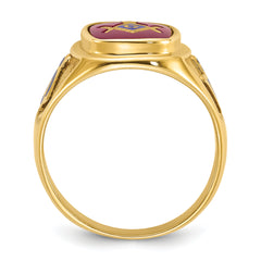 10k Men's Polished and Textured with Blue Enamel and Lab Created Ruby Blue Lodge Master Masonic Ring