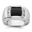 14k White Gold Mens Satin Barrel Onyx and 1/20 carat Diamond Complete Ring - Sophia Jewelers