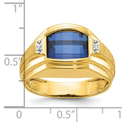 10k Men's Polished/Satin Cr. Sapphire and Diamond Complete Ring