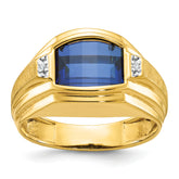 10k Men's Polished/Satin Cr. Sapphire and Diamond Complete Ring