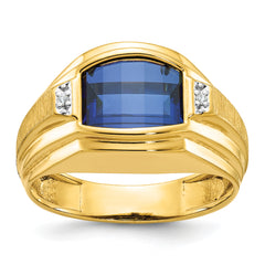 10k Men's Polished/Satin Cr. Sapphire and Diamond Complete Ring