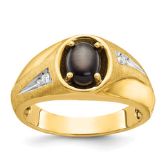 10k Men's Satin Black Star Sapphire and Diamond Complete Ring