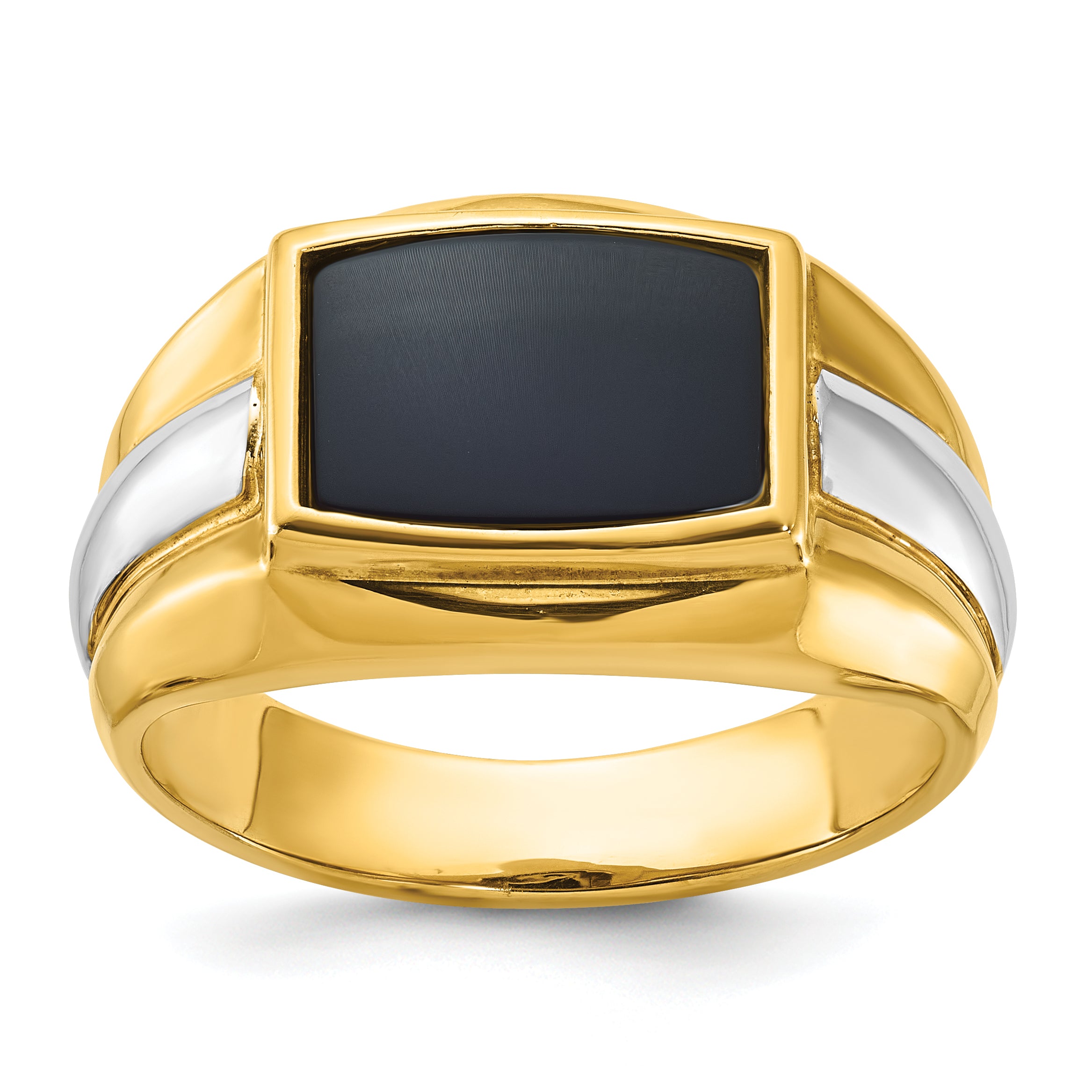 10k Two-tone Men's Onyx Complete Ring