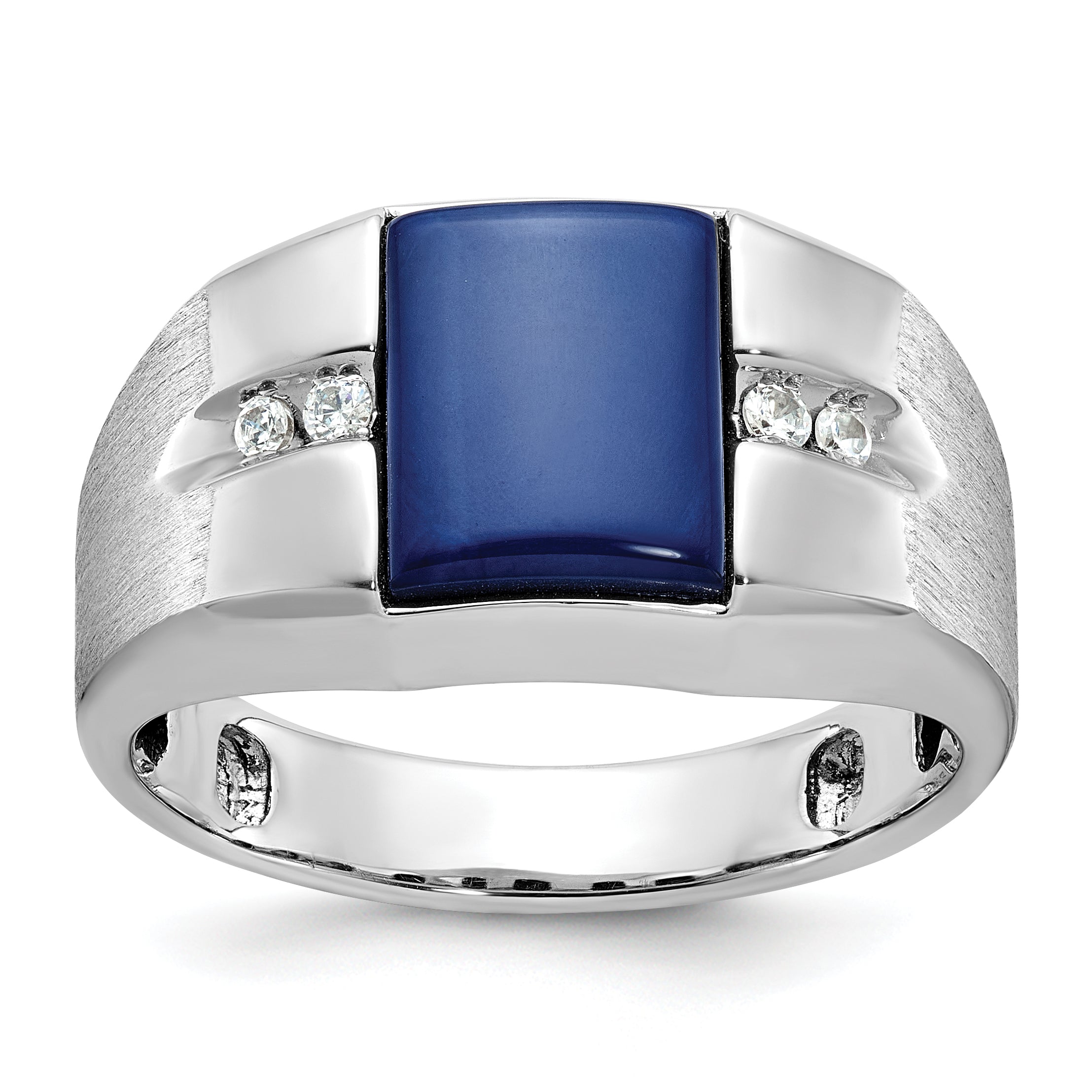 10kw Men's Cr.Blue Star Sapphire and Diamond Satin Complete Ring