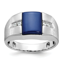 10kw Men's Cr.Blue Star Sapphire and Diamond Satin Complete Ring