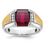 14k Two-tone Mens Satin Barrel Lab Created Ruby and 1/20 carat Diamond Complete Ring - Sophia Jewelers