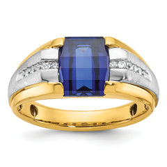 10k Two-tone Men's Cr. Sapphire and Diamond Complete Ring