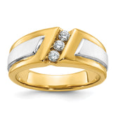 10k Two-tone Men's Polished and Satin 3-Stone 1/4 Carat A Quality Diamond Ring