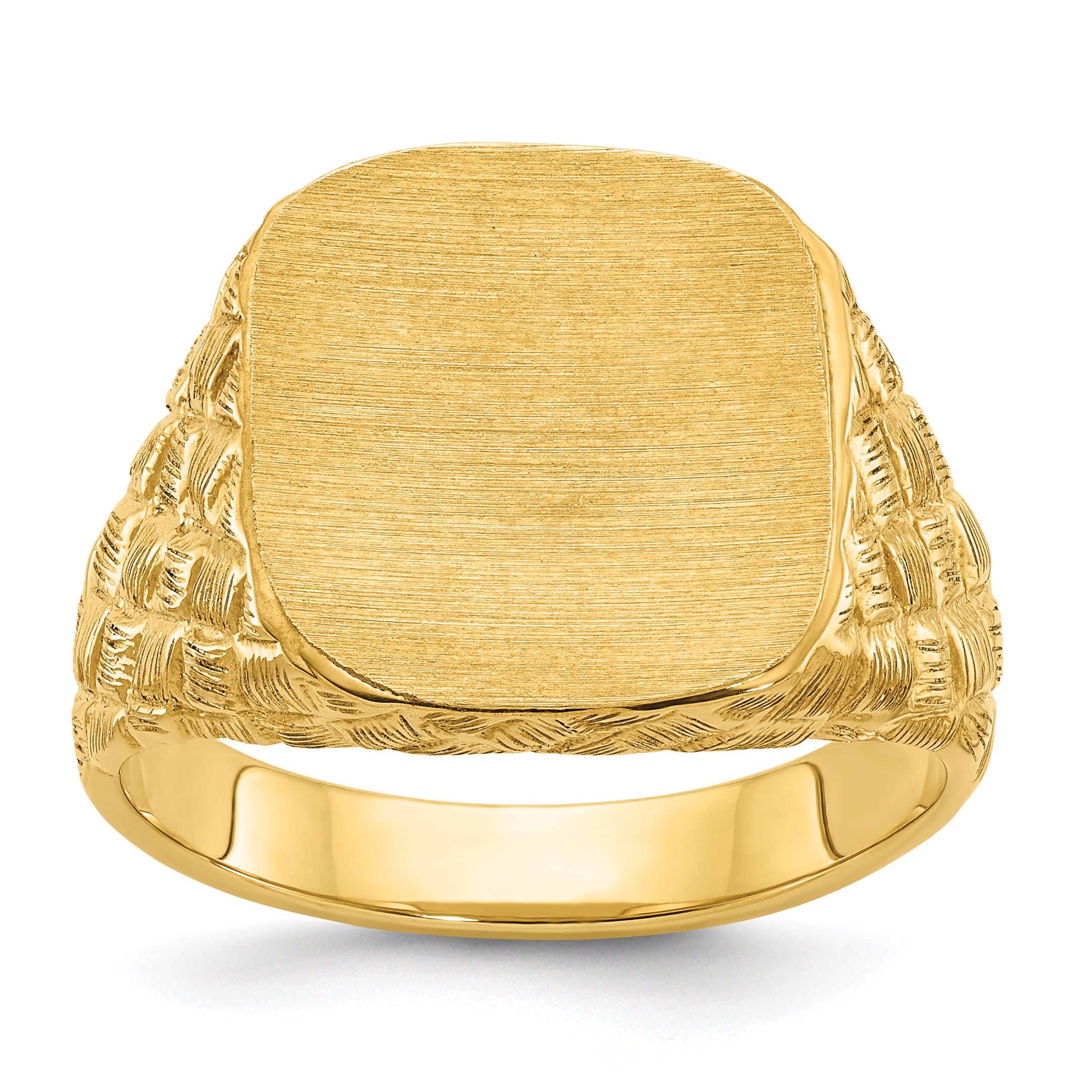 14k 14.8x14.8mm Men's Cushion Signet Ring
