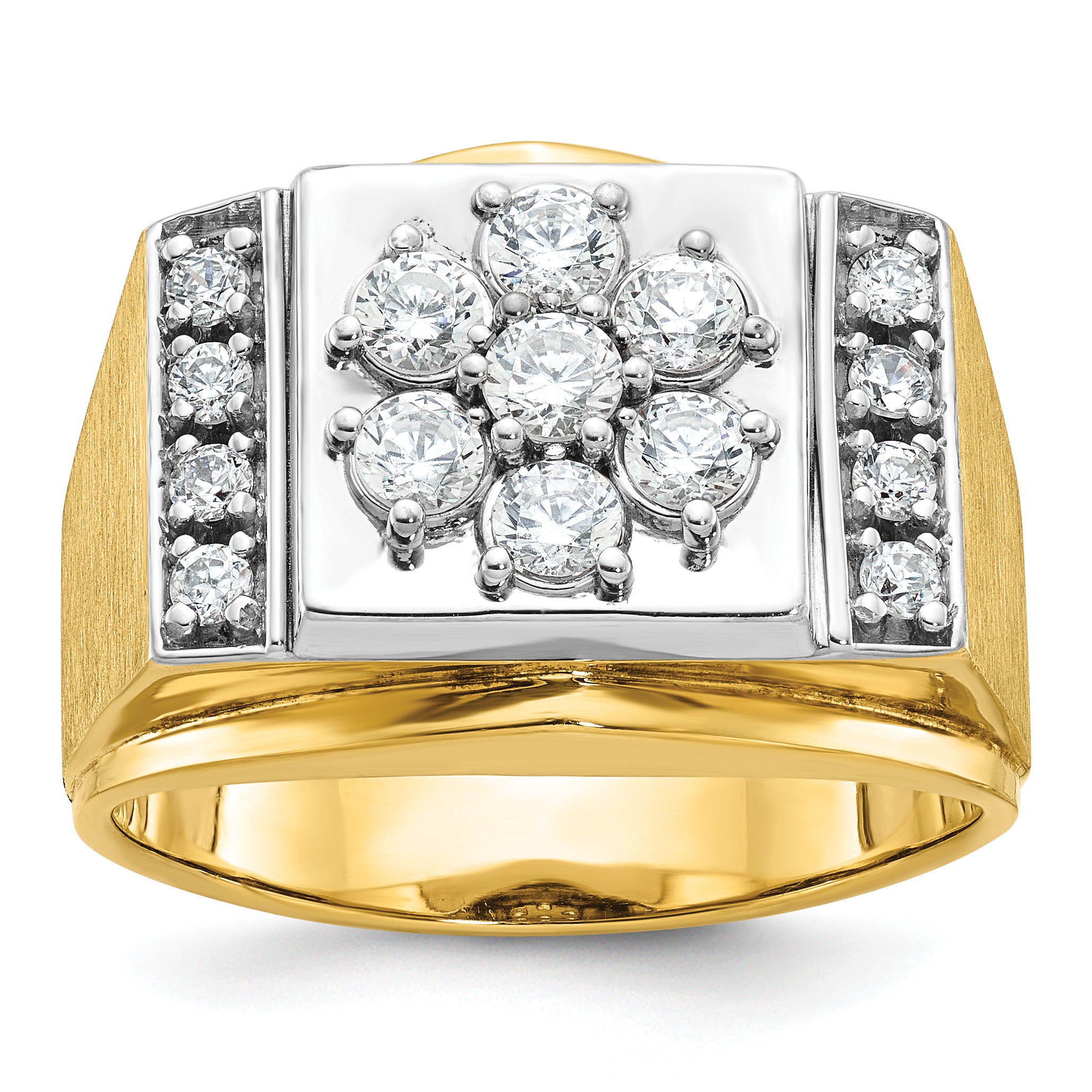 14k Two-tone Men's Polished and Satin 1 Carat Lab Grown Diamond Cluster Ring - Sophia Jewelers