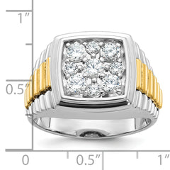 10k Two-tone Men's Polished and Textured 1 Carat A Quality Diamond Cluster Ring