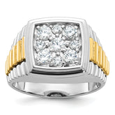 10k Two-tone Men's Polished and Textured 1 Carat A Quality Diamond Cluster Ring