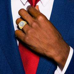 10k Two-tone Men's Polished Satin and Textured 1 Carat A Quality Diamond Ring