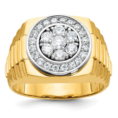 10k Two-tone Men's Polished Satin and Textured 1 Carat A Quality Diamond Ring