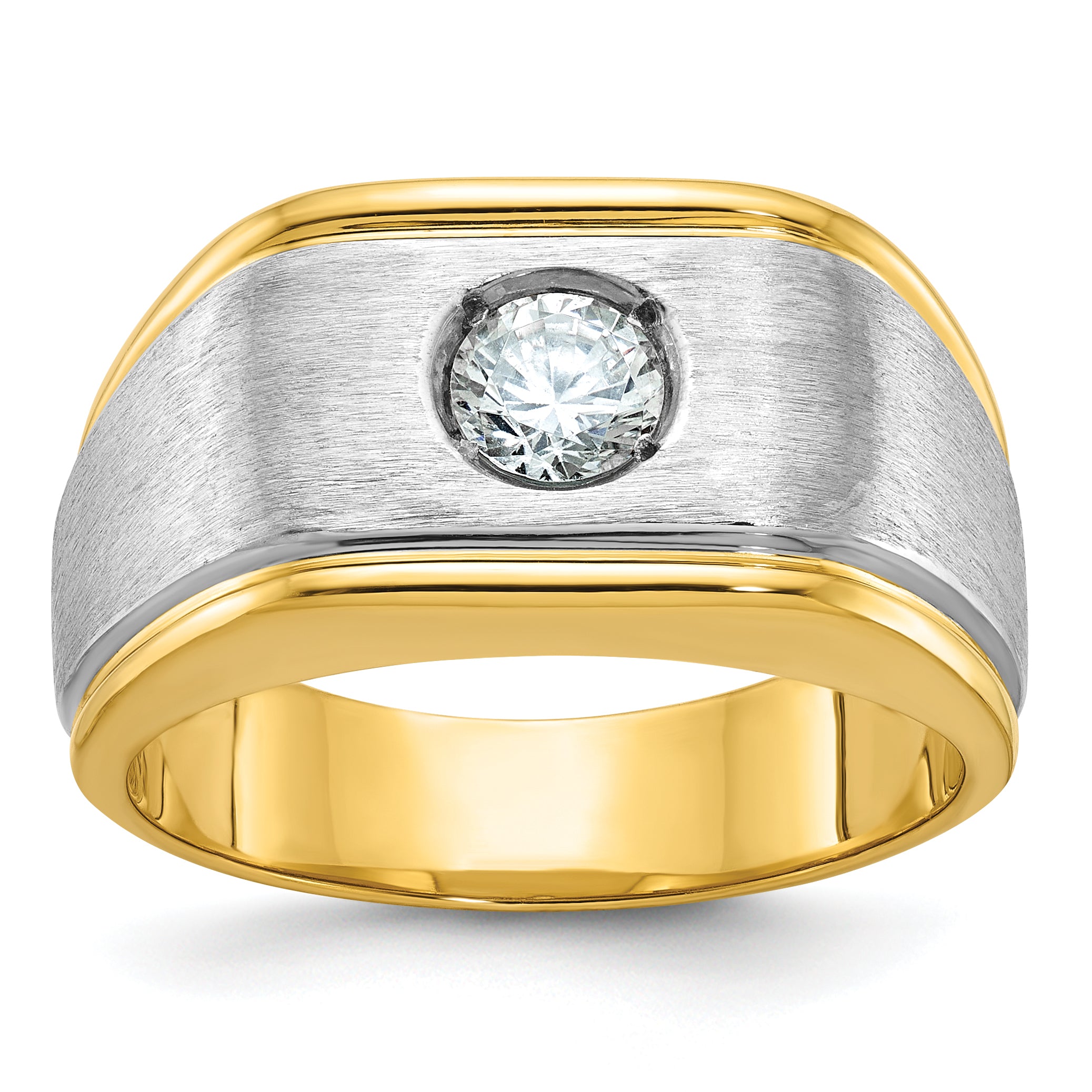 14k Two-tone Men's Polished and Satin Diamond Ring Mounting (No Stones Included)