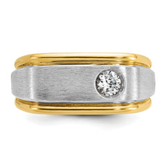10k Two-tone Men's Polished and Satin Diamond Complete Ring