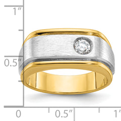 10k Two-tone Men's Polished and Satin Diamond Complete Ring