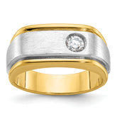 10k Two-tone Men's Polished and Satin Diamond Complete Ring
