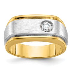 10k Two-tone Men's Polished and Satin Diamond Complete Ring