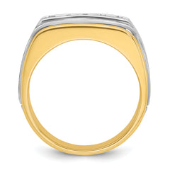 10k Two-tone Men's Polished Satin and Grooved 5-Stone 1/2 Carat A Quality Diamond Ring