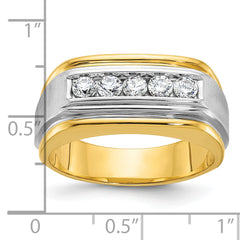 10k Two-tone Men's Polished Satin and Grooved 5-Stone 1/2 Carat A Quality Diamond Ring