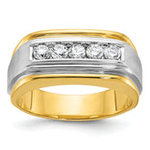 10k Two-tone Men's Polished Satin and Grooved 5-Stone 1/2 Carat A Quality Diamond Ring